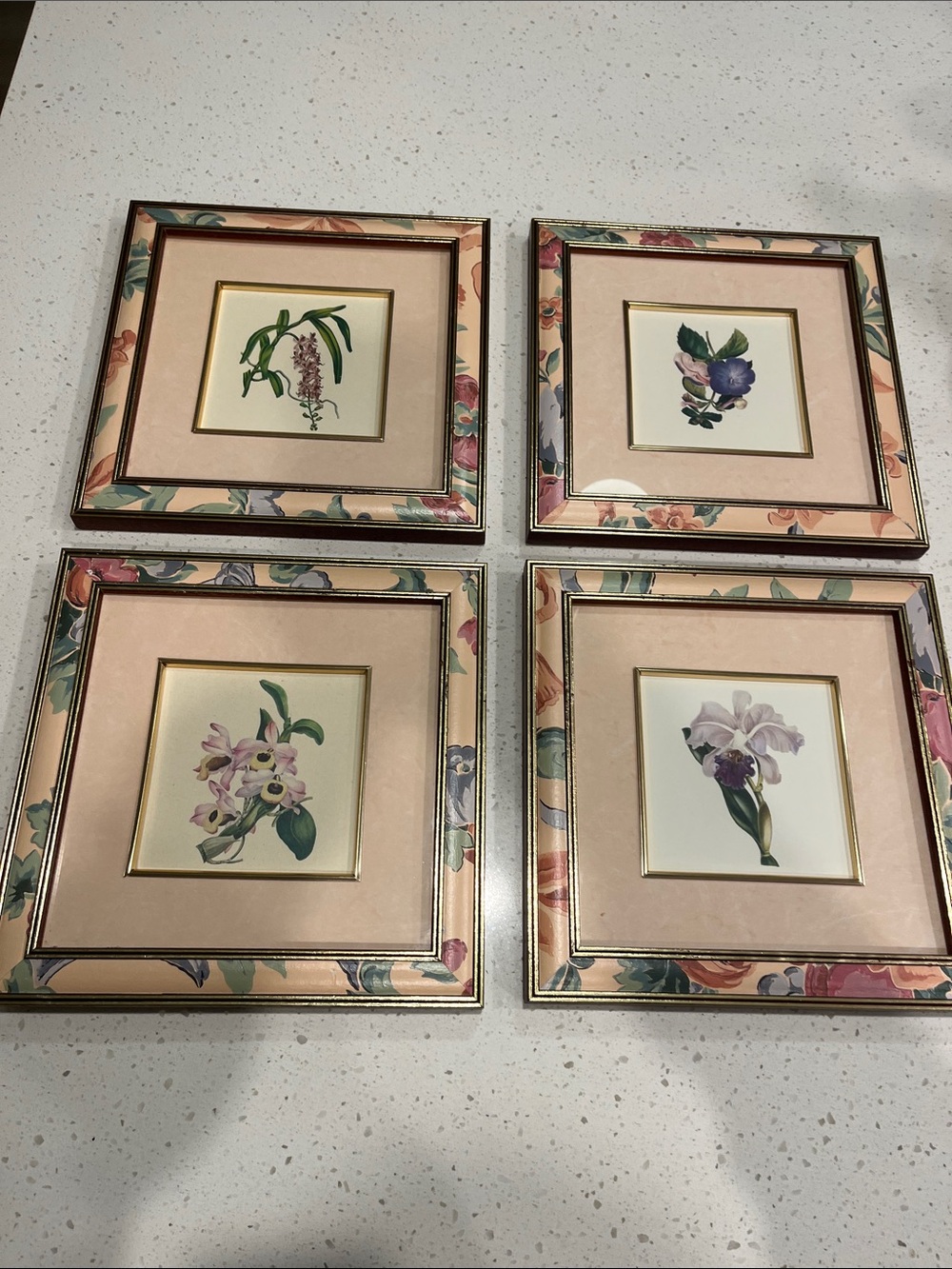 Floral Square Picture Frame Set in Blush Pink and Gold (Set of 4)